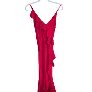 Zara Woman Red Ruffle Silk Maxi Dress | Size 4